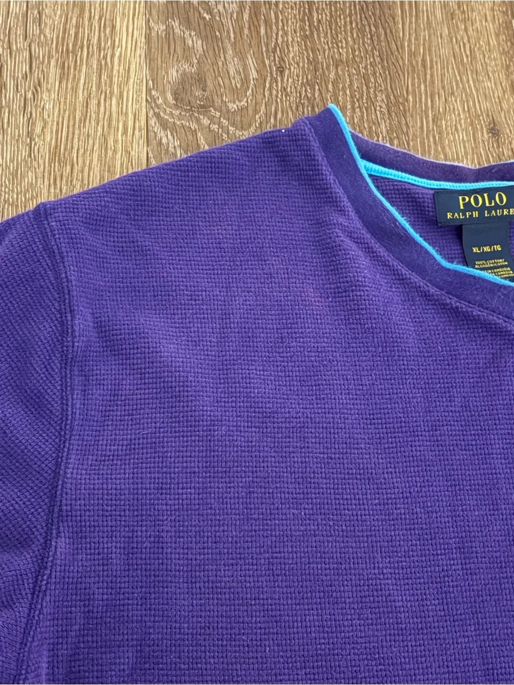 Polo by Ralph Lauren Purple V-Neck Long Sleeve Shirt with Teal Trim